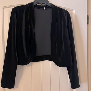 Black faux velvet crop jacket